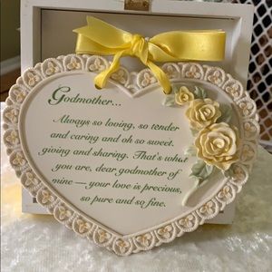 Ceramic Godmother appreciation plaque with flowers